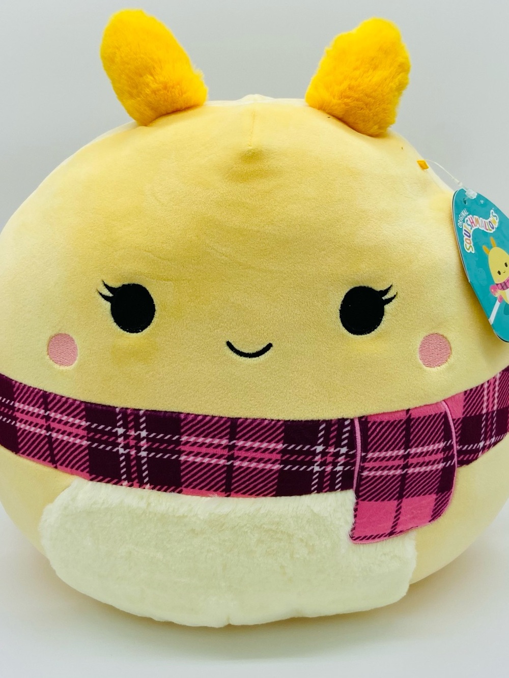 Squishmallows Miry the yellow Moth Plush with Pink Plaid Scarf NWT